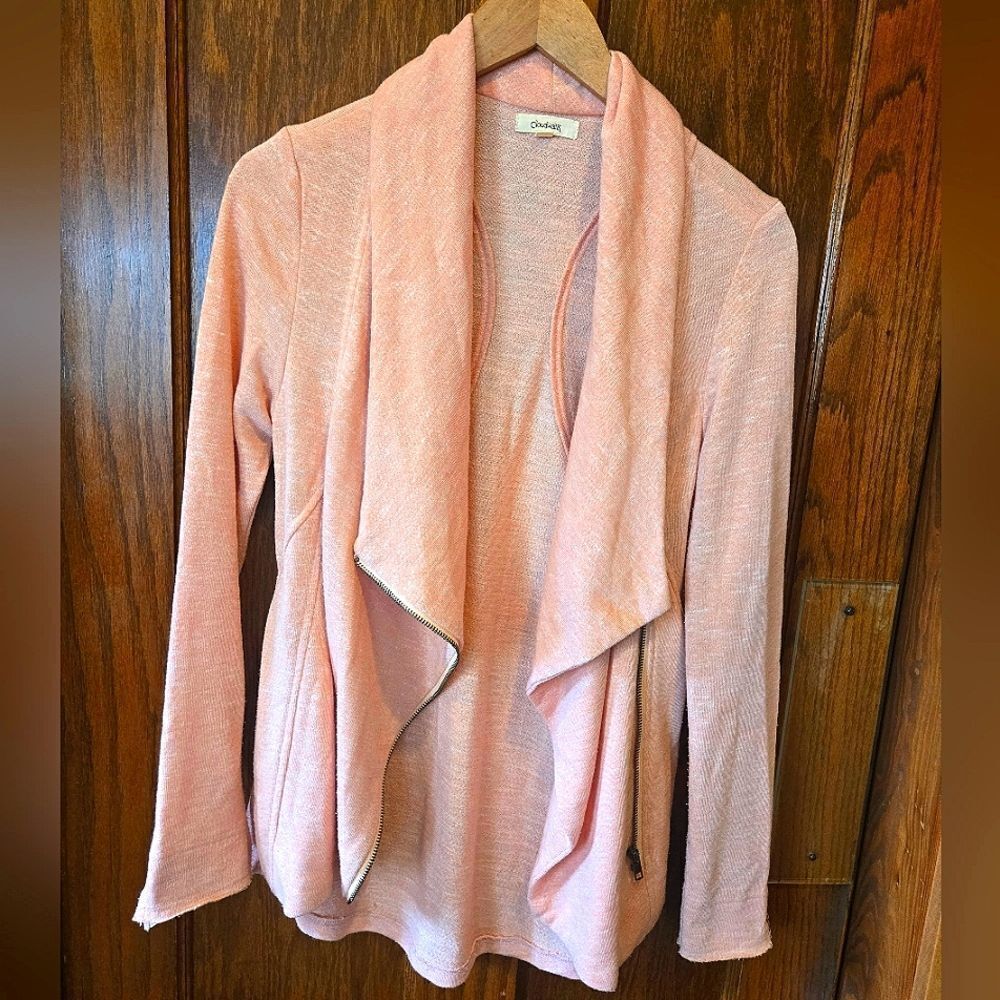 Chico's Cloud Walk Soft Pink Draped Cardigan With Zip SMALL